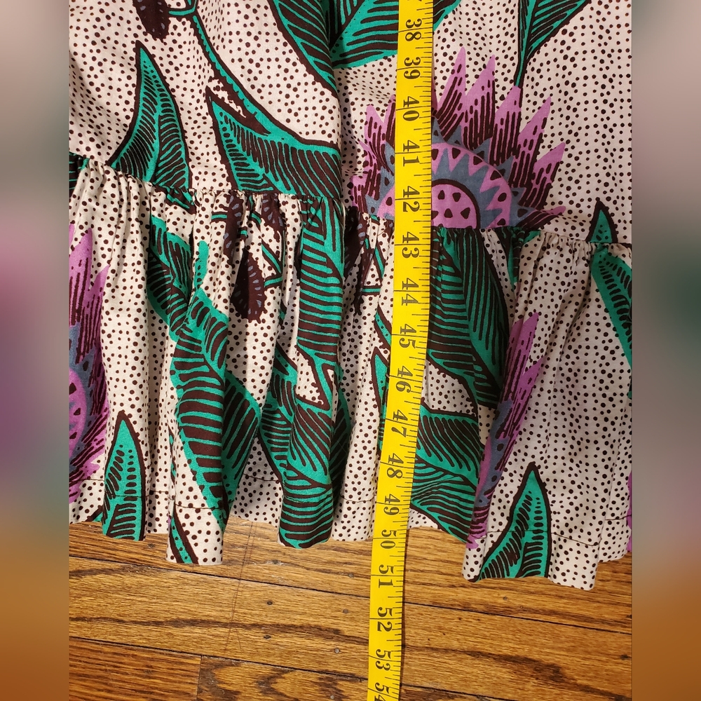 Sika Anthropologie Off-the-Shoulder Printed Maxi Dress Gree, Purple & White Sz 2 - Picture 14 of 16